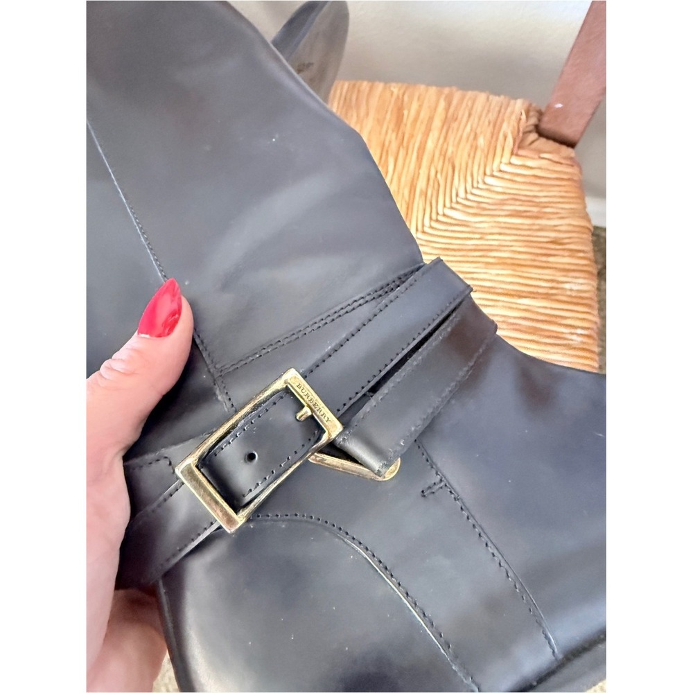 Burberry Black Leather Riding Boots Buckle Strap Tall Moto Boots Italy 38.5 - Picture 4 of 5